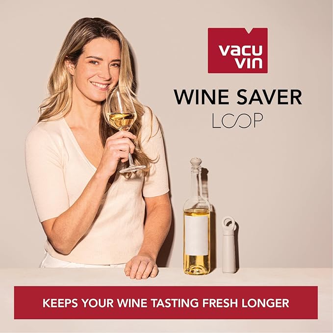 Vacu Vin Wine Saver Loop - Designed and Made in the Netherlands - Vacuum Wine Stopper Keeps Your Wine Fresh for up to 10 Days - Reusable, Made with 98% Recycled Material - 1 Pump, 5 Stoppers, Sand