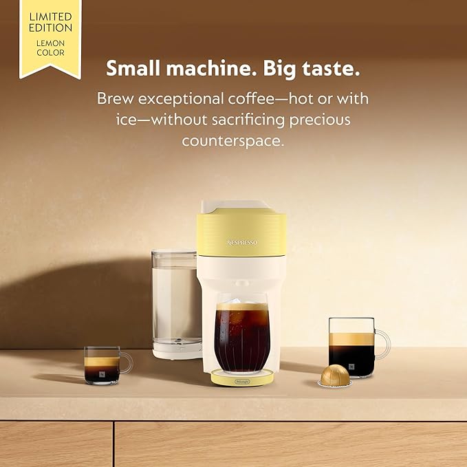 Nespresso Vertuo Pop+ Summer Limited Edition Coffee and Espresso Maker by De'Longhi, Pastel Yellow Descaling Kit