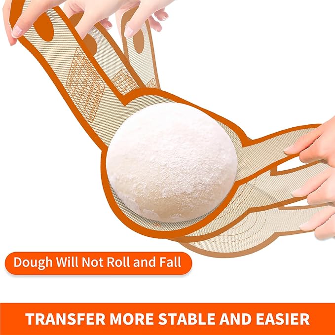 PLAPITATE Silicone Bread Sling Dutch Oven Liner, Non-Stick & Easy Clean Reusable Oval and Round Silicone Bread Baking Mat with Long Handles, Easy to Transfer Sourdough Bread - 2 Orange Set