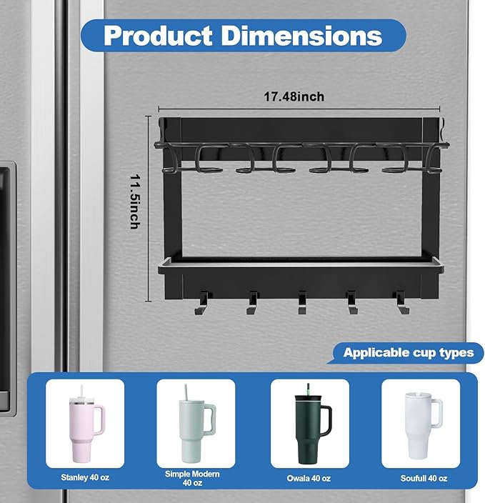 Water Bottle Organizer for Stanley Tumbler Cup Magnetic Stanley Cup Organizer Holder for Fridge Kitchen Cabinets, Tumbler Lazy Susan Storage Organizer for Stanley Cup Accessories