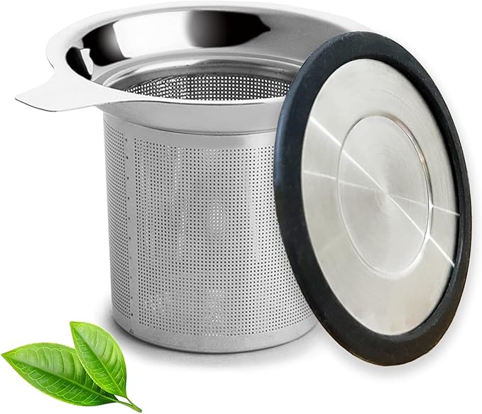 Tea Infuser, Extra Fine Mesh Tea Strainer with Silicone Lid, 304 Stainless Steel Tea Infusers for Loose Tea, Tea Steeper Basket Filter for Teapot, Mug, Cup