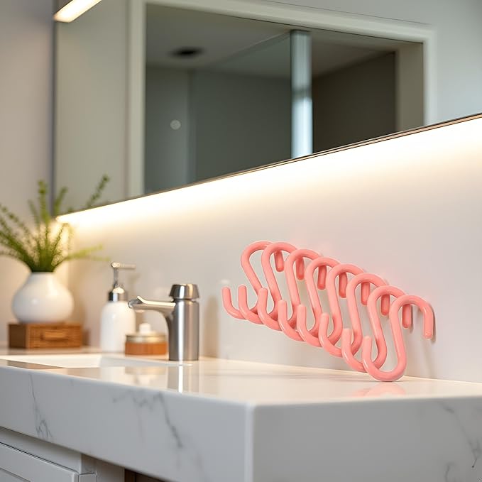 8Pcs Pink S-Shaped Hooks,Plastic Clothes Hangers Multi-Purpose Storage Racks Portable Key Holders, Hanging Bathroom Organizers,Utility Stable Industrial Hooks,Home Storage