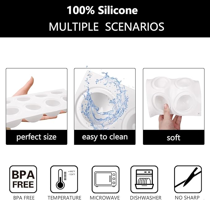 Sphere Silicone Cake Mold, 3D Ball Mousse Cake Molds for Baking, French Dessert Chocolate Fondant Molds for Candy Truffle Cupcake Jelly Pudding Ice Soap (8-Cavity)