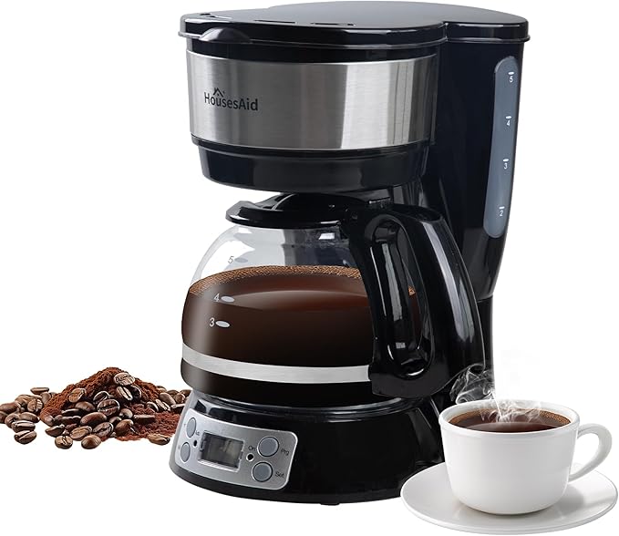 5-Cup Programmable Drip Coffee Maker with Digital Timer, Glass Carafe,24-Hour Auto Brew,2-Hour Auto Shut-Off, Pause & Pour, Removable Filter Basket,Compact Coffee Machine for Home & Office