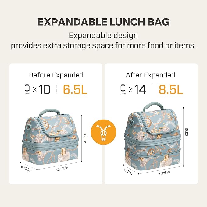 Everfun Womens Lunch Box Two Compartments Insulated Lunch Tote Bag Large Leakproof Soft Cooler Valentine's Day Gifts for Work Picnic Travel