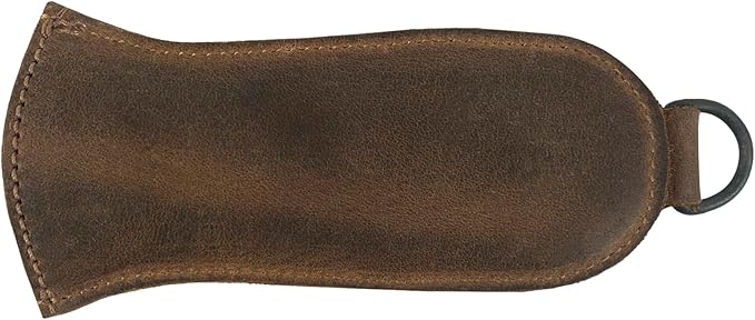 Hot Handle Panhandle with Half Ring, Potholder, Cookware Slides On/Off Easily onto Metal Skillet Grips, Full Grain Leather, Handmade, Bourbon Brown