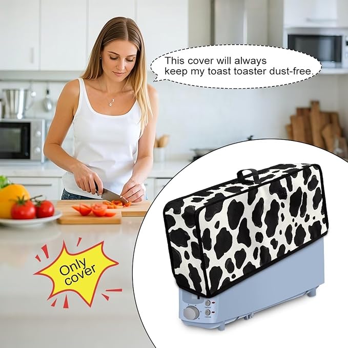 Cow Style Spot Toaster Cover 2 Slice Slim Toaster Cover 2 Slice Long Slot Dust Covers for Kitchen Appliances, Heat-resistant Small Appliance Covers (Black White)
