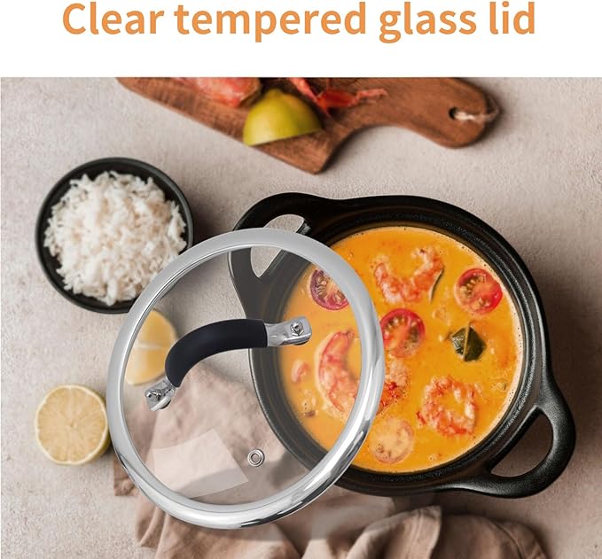 HEVSTIL 7 Inch Tempered Glass Lid Glass Lid with Silicone Stainless Steel Handle Pan Lid Glass Vented Skillet Cover for Frying Pan Lodge Cast Iron Skillet with Heat-resistant Silicone Handle