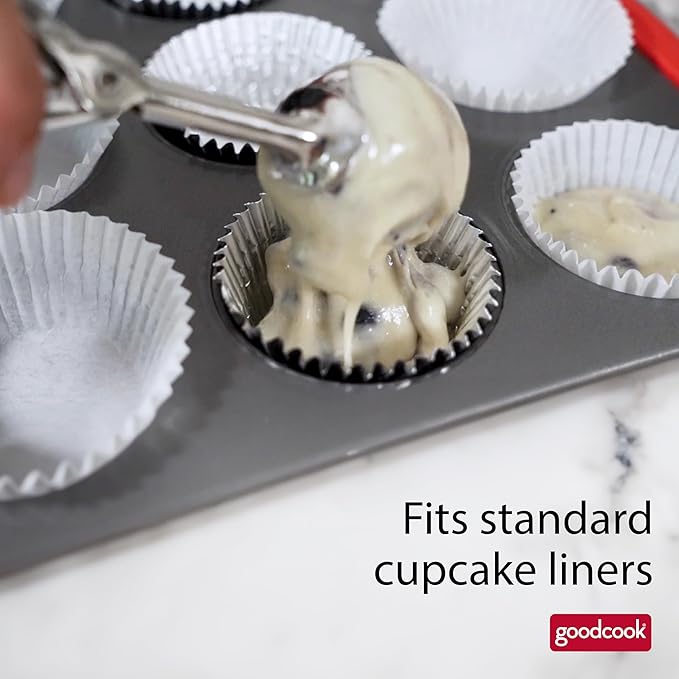 GoodCook MegaGrip 12-Cup Muffin Pan with Silicone Grip Handles Perfect for Cupcakes Durable Heavy-Gauge Steel Construction Scratch-Resistant Nonstick Coating, 15.5x10.5-Inch, Gray