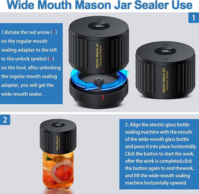 LOVE MOMENT Electric Mason Jar Vacuum Sealer Kit for Wide Mouth and Regular Mouth Mason Jars