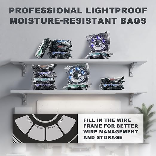Vacuum-Sealed 3D Printing Filament Bags, 25 Packs Lightproof Vacuum Storage Bags, Moisture-Proof 3D Printer Filament Bags, Sorting & Storage of Various Filament with Desiccant