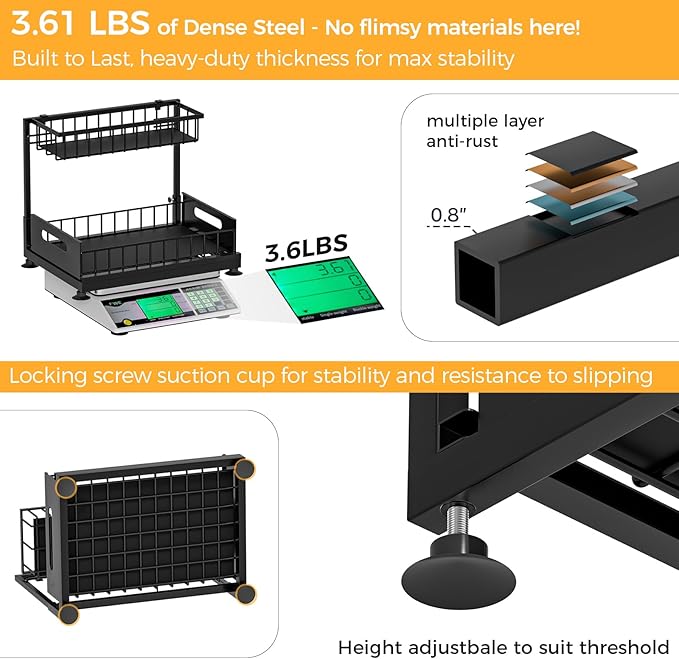 Saydear Under Sink Organizer Storage 2-Tier Premium Metal Pull-Out Kitchen Cabinet Organizer with Sliding Drawer, Height Adjustable, Heavy Duty for Kitchen & Bathroom Organizers 2 Pack Black