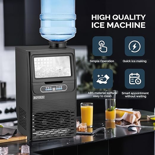 ROVSUN Commercial Ice Maker 70LBS/24H with 2 Water Inlets, Stainless Steel Ice Machine Countertop & Freestanding for Restaurant Bar with 11lbs Storage Bin, Ice Scoop, Drain Pipe & Water Filter