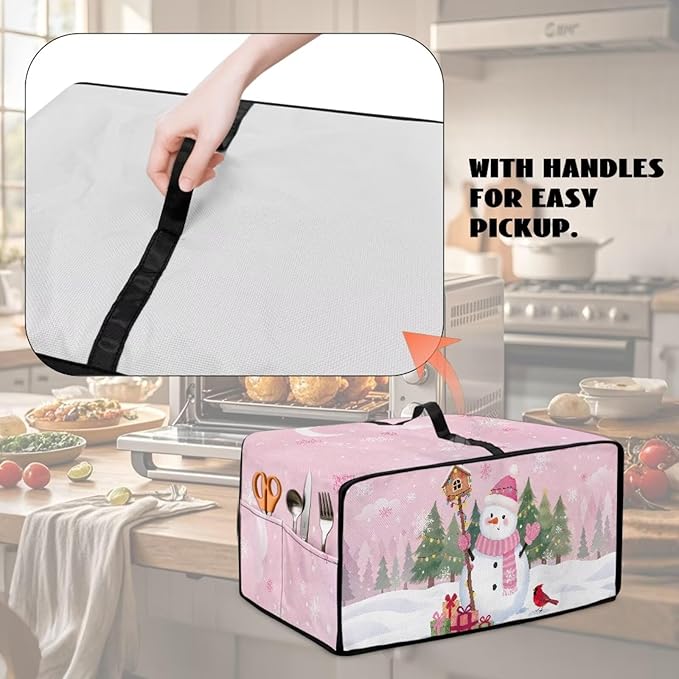 Air Fryer Toaster Oven Dust Cover Washable Convection Oven Cover Stylish Kitchen Appliance Protector Decorations Countertop Accessories, M, Snowman Northern Cardinal Pink