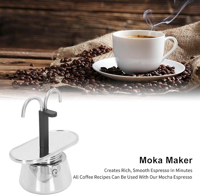 Stainless Steel Moka Pot,2 Cup Stovetop Double Spout Espresso Maker, Easy to operate, Making Coffee Quickly,100ML Moka Pot for Home Outdoor Camping