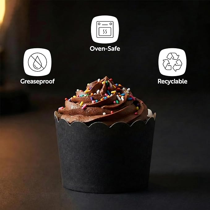 Restaurantware Baking Cups 200 Pack of 10 oz Paper Cupcake Liners Greaseproof Scalloped Oven-Safe Elegant Dessert Muffin Cups Disposable for Parties