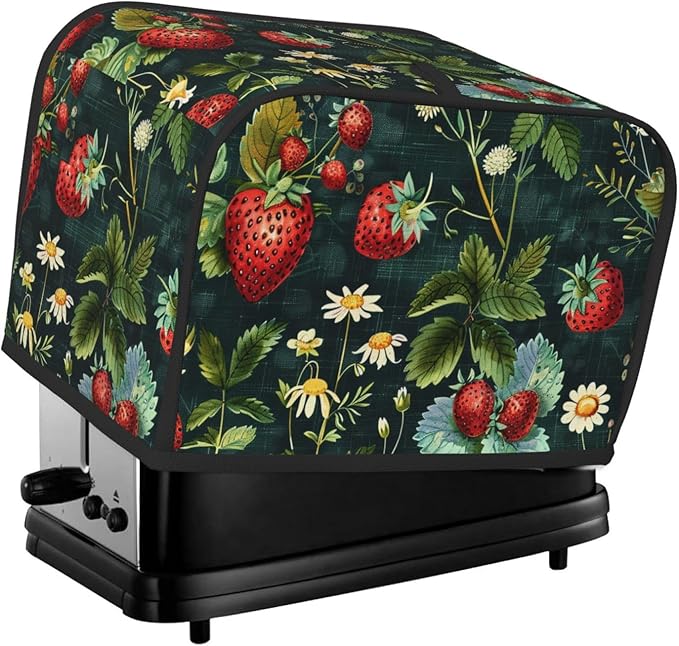 Red Strawberries Toaster Cover 2 Slice, Cute Rural Bread Machine Cover, Washable Dust-Proof Cover for Kitchen Small Appliance Cover,with Top Handle