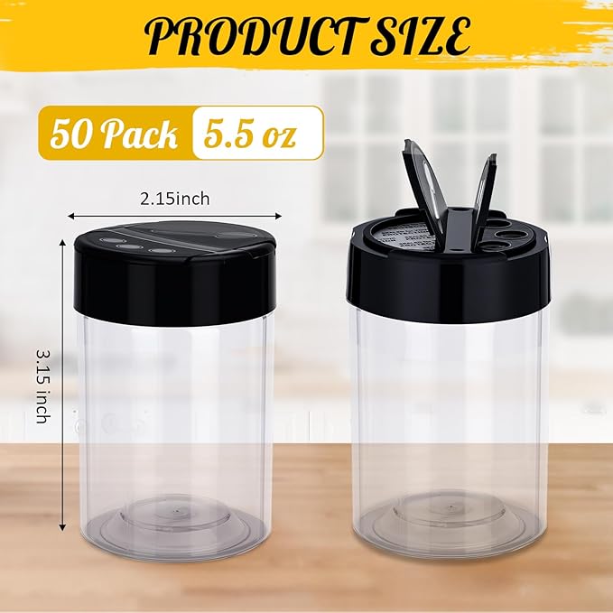 50 Pack 5.5 oz Spice Jars Plastic Clear Empty Bottles with Shaker Lids Bulk Reusable Seasoning Containers for Herbs Spices Powders Glitter