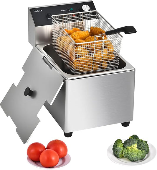 Commercial Deep Fryer with Basket, 1700w 14Qt 0.6mm Thickened Stainless Steel Countertop Electric Fryer for Home and Commercial Use, Oil Fryer with Double Overheat Protection