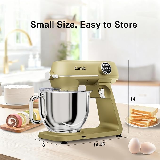 8.45 QT All Metal Dough Mixer,10 Speed Large Capacity Kitchen Stand Mixer with Digital Timer & Tilt-Head, Electric Mixer with Whisk Dough Hook Mixing Beater for Baking,Cakes,Cookie,Bread,Salad