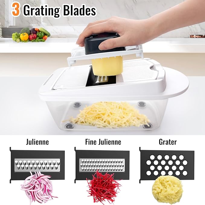 12 Blade All-in-1 Vegetable Chopper Mandoline Slicer with Container, Spiralizer with Containers, Food Chopper, Onion Chopper, Veggie Cutter for Salad, Kitchen Gadgets Accessories Essentials, White