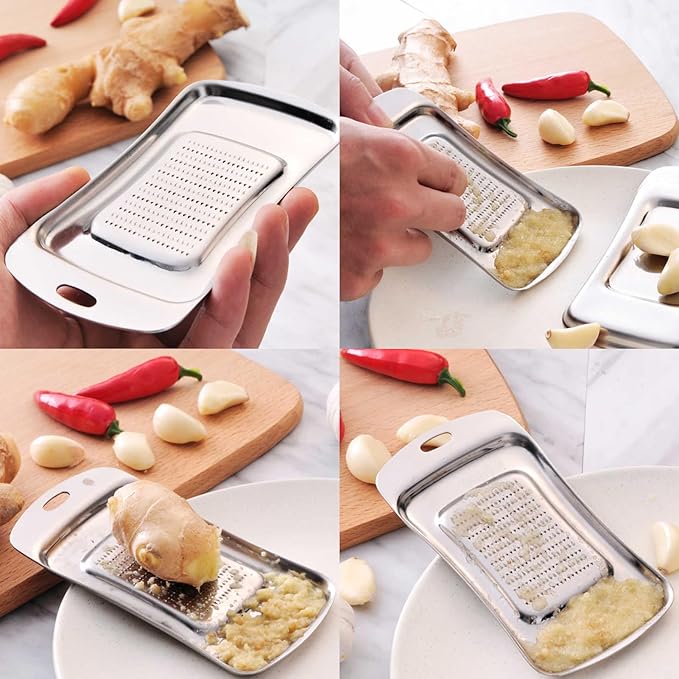 Stainless Steel Ginger Grater, Lemon Zester, Cheese Grater with Wasabi Garlic Grinding Tool for Sushi, Sashimi, Tempura, Silver