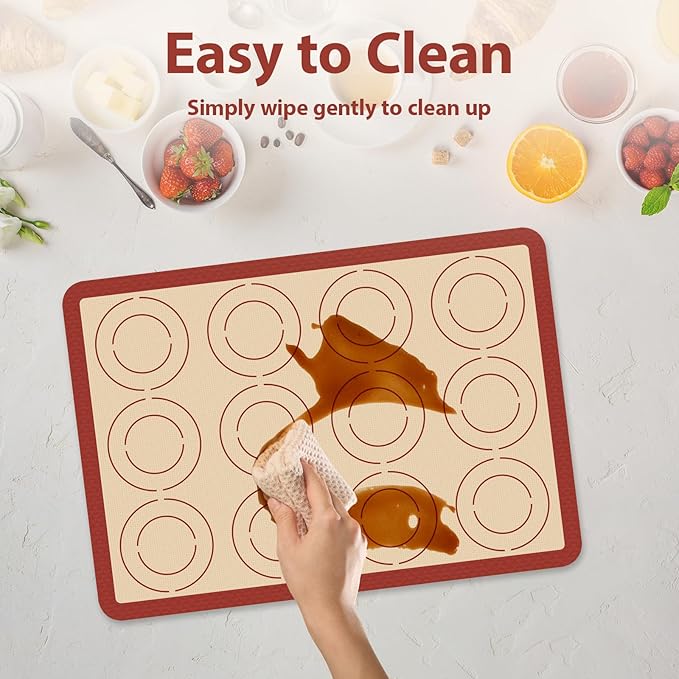 Silicone Baking Mat Set of 4, Macaron Silicone Baking Mat for Baking Sheets, Non-Stick & Reusable Silicone Mats for Baking Macarons, Cookies, Pastries, Pizza