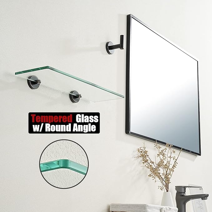 JQK Bathroom Glass Shelf Oil Rubbed Bronze, Tempered Glass Shower Storage 14 by 5 inches, 304 Stainless Steel ORB Wall Mount, TGS101L14-ORB