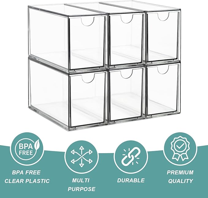 6 Tea Bag Organizer and Storage, Acrylic Tea Bag Holder Organizer, Plastic Tea Drawer Container for Cabinet