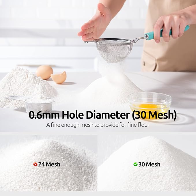U-Taste 12 Piece Measuring Cups and Spoons Set in 18/8 Stainless Steel, and 18/8 Stainless Steel 3.9 inch 30 Mesh Strainer (Aqua Sky)