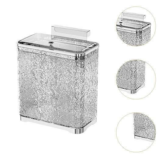 Bathroom Trash Can, Kitchen Hanging Trash Can Wastebasket Portable with Lid Small Over Cabinet Door Garbage Bin Waste Basket for Bathroom Kitchen(Argent Gray)