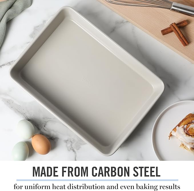 Martha Stewart Gallen 13 x 9 Inch Rectangular Nonstick Carbon Steel Cake and Baking Pan – Cool Grey, Durable Bakeware for Even Cooking and Easy Release