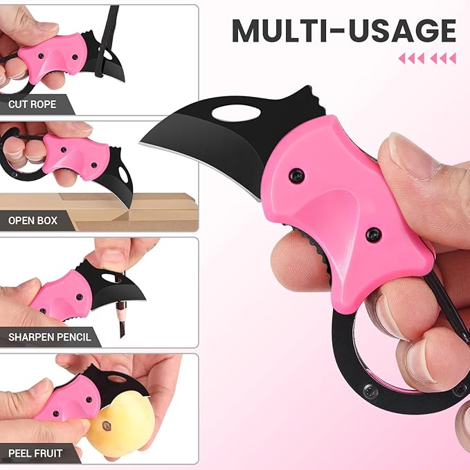 Pink Keychain Knife Stocking Stuffers Gifts for Mom, Cute Box Cutter Small Pocket Knife Gadgets, EDC Knives Tool with 1.34 inch Sharp Blade for Everyday Carry, Womens Christmas Gift for Her