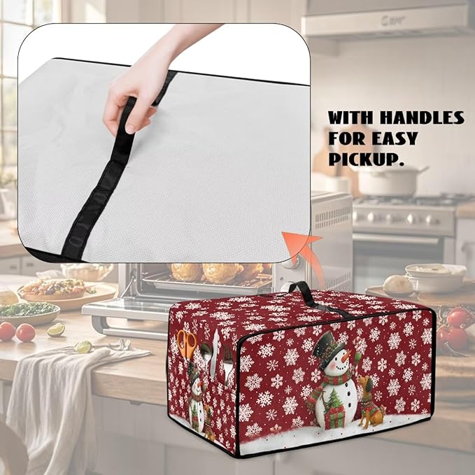 Toaster Oven Dust Cover with Storage Pockets, Protective Decorative Smart Oven Cover for for Kitchen Countertop, S, Snowman Dachshund Dog Snowflake Red Christmas Decor