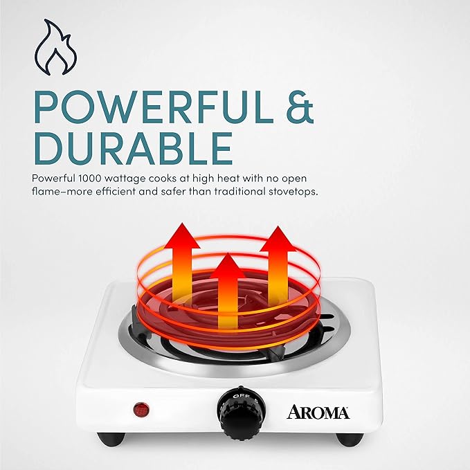 AROMA® 6" Single Burner Hot Plate, Compact & Portable with Temperature Control, White (AHP-511)