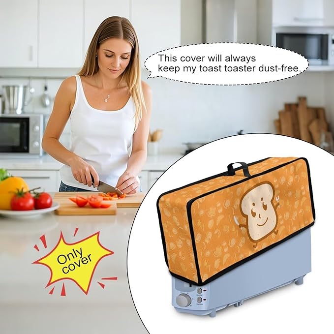 2 Slice Slim Toaster Cover Bread Print Toaster Cover 2 Slice Long Slot, Heat Resistant Easy to Fold and Store Dust Covers for Kitchen Small Appliances, Easy to Clean