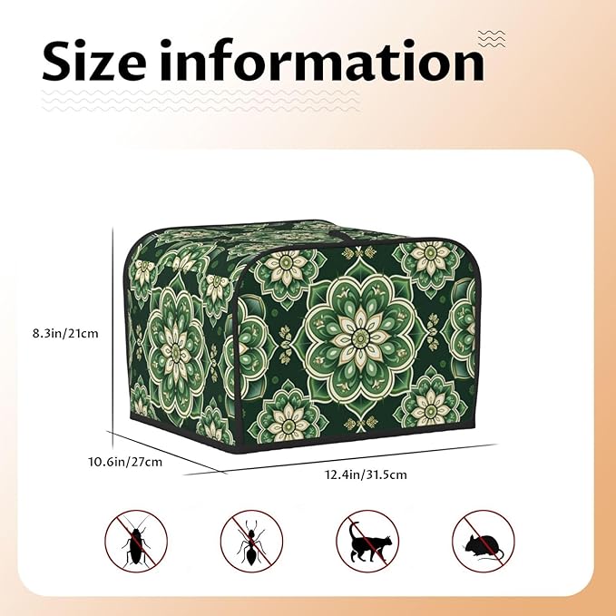 Green Mandala Ethnic Covers for Toasters 4 Slice,Cute Funny Bread Machine Cover with Handle,Washable Stain Resistant Kitchen Small Appliance Cover Dining Decor