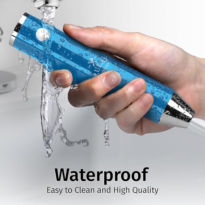 Zulay Kitchen Rechargeable Milk Frother Handheld Lux - Powerful 2-Speed Motor, Waterproof, 2000mAh Battery - Drink Mixer for Latte, Cappuccino, Matcha & Protein Powder - Metallic Blue