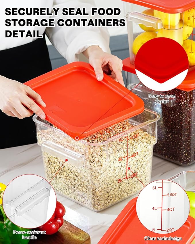 12 Quarts Sous Vide Container: 8 PCS Commercial Food Storage Containers with Lids - Clear Food Container with Scales Handles for Home Restaurant Kitchen Storage Pizza Bread N2