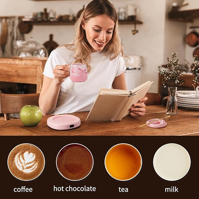 Coffee Mug Warmer & Not A Day Mug Set, Coffee Cup Warmer for Desk, 4 Temperature Setting, Smart Electric Beverage Warmer for Coffee, Tea, 8-Hours Auto Shut Off