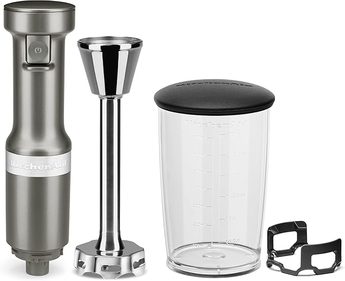 KitchenAid Variable Speed Corded Hand Blender KHBV53, Contour Silver & 6 Speed Hand Mixer with Flex Edge Beaters - KHM6118, 6 Speed w/Flex Edge Beaters, Contour Silver