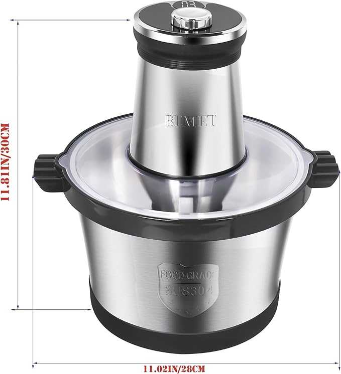 BUMET 16 cup steel bowl 850W Electric Food Processor,LED timer. 3-Tiered 6 Cutting Edges blade for mincing, chopping,Ideal as meat grinder,fresh vegetables chopper,pet food process in kitchen.