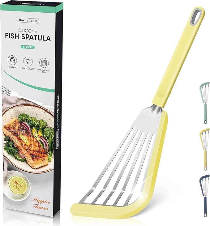 Nonstick Fish Spatula,Maywe Tanso Thin Slotted Spatulas Turner Silicone Fish Spatulas for Nonstick Cookware,High Heat Resistant BPA Free Cooking Utensils,Ideal for Fish,Eggs,Pancakes