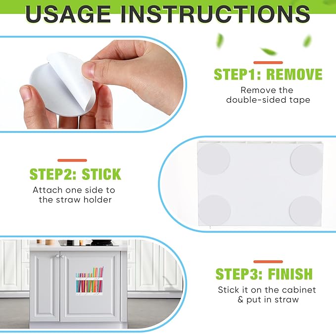 Qinyoung Acrylic Straw Holder for Cabinet Door with Double Sided Adhesive Tape Reusable Straw Organizer Tumbler Storage Kitchen Accessories Container for Counter Cupboard(Marble Texture,Large,White)
