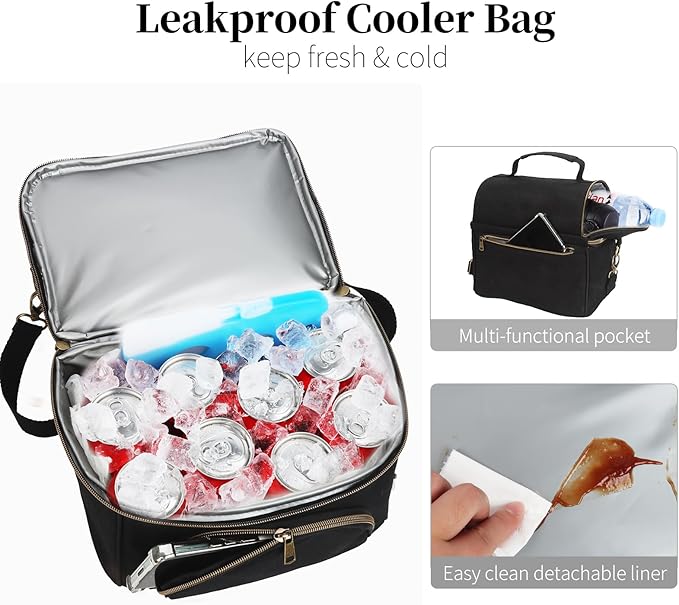 Lunch Box with Ice Packs, Waxed Canvas Lunch Bag for Men, 10.5L Leakproof Insulated Lunch Cooler for Men Work, Dual Compartment Soft Cooler for Work, Camping, Beach & Road Trips