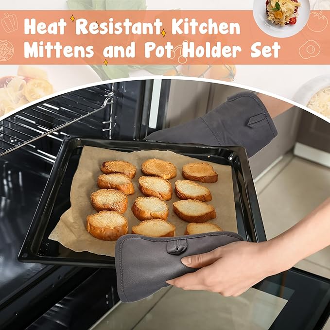 37 Pcs Oven Mitts and Pot Holders with Silicone Kitchen Utensils Set Silicone Cooking Utensils Set with Holder, Kitchen Towels, Heat Resistant Gloves for Christmas Baking Cooking(Dark Gray)