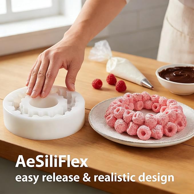 Raspberry Mold Silicone, 3D Berry Shaped Cake Pop Molds for Baking, Realistic Raspberry Rings Mousse Mold for Chocolate, Candy, Fondant, Soap Making, Non-Stick Easy Release Pastry Decorating Tool