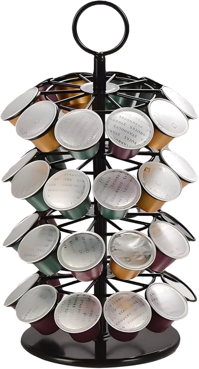 Coffee Pod Carousel, 360° Rotating Organizer for Capsules, Holds 40 Pods, Stylish Coffee Rack