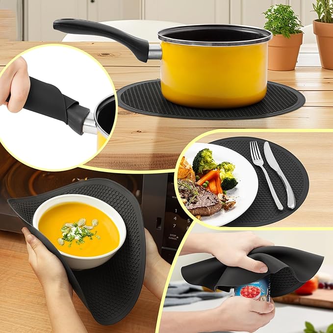 Microwave Splatter Cover for Food, Clear Microwave Lid with Water Steamer, Integrated Handle, Splatter Guard, 10” Plate Covers & 12" Mat, BPA-Free, Essential Kitchen Gadgets and Accessories