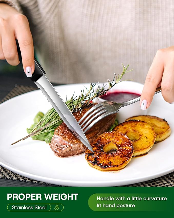 PHILIPALA 24 Pcs Silverware Set with Steak Knives Food-Grade Stainless Steel Flatware Set for 4 Mirror Cutlery Include Forks Spoons and Knives Set Dishwasher Safe Utensil Sets for Home Restaurant